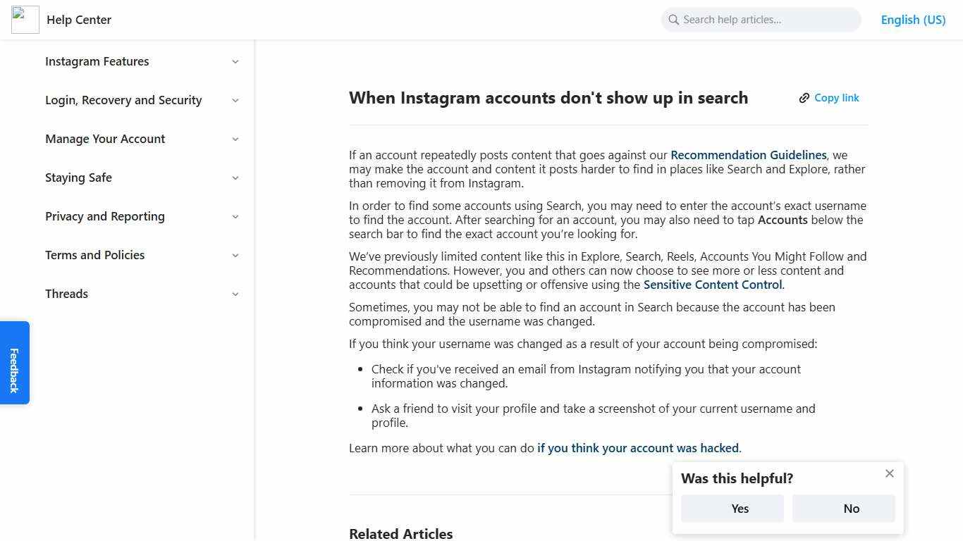 When Instagram accounts don't show up in search Instagram Help Center